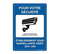 AUA SIGNALETIQUE - Panneau Prépercé (4 Trous) avec Angles arrondis - PVC Rigide 1.5 mm - (150x210 mm, Etablissement sous Vidéo Surveillance)