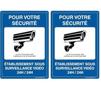 AUA SIGNALETIQUE - Panneau Prépercé (4 Trous) avec Angles arrondis - PVC Rigide 1.5 mm - (150x210 mm, Etablissement sous Vidéo Surveillance) (Lot de 2)
