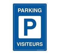 AUA SIGNALETIQUE - Panneau Prépercé (4 Trous) avec Angles arrondis - PVC Rigide 1.5 mm - (150x210 mm, Parking Visiteurs)
