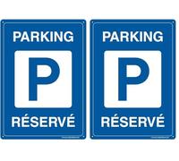 AUA SIGNALETIQUE - Panneau Prépercé (4 Trous) avec Angles arrondis - PVC Rigide 1.5 mm - (150x210 mm, Parking Réservé) (Lot de 2)