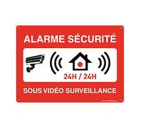 AUA SIGNALETIQUE - Panneau Prépercé (4 Trous) avec Angles arrondis - PVC Rigide 1.5 mm - (210 x 150 mm, Alarme 24h/24h)