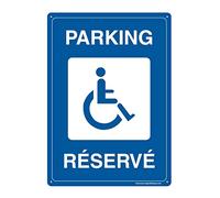 AUA SIGNALETIQUE - Panneau Prépercé (4 Trous) avec Angles arrondis - PVC Rigide 1.5 mm - (210x300 mm, Parking Réservé Handicapés)