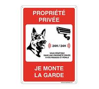 AUA SIGNALETIQUE - Panneau Prépercé (4 Trous) avec Angles arrondis - PVC Rigide 1.5 mm - (210x300 mm, Propriété Privée - Je Monte la Garde)