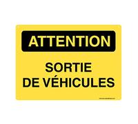 AUA SIGNALETIQUE - Panneau Prépercé (4 Trous) avec Angles arrondis - PVC Rigide 1.5 mm - (300 x 210 mm, Attention Sortie de Véhicules)