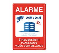 AUA SIGNALETIQUE - Panneau Prépercé avec Angles arrondis - Alarme 24h/24h - Etablissement sous vidéo Surveillance - 210x300 mm, Aluminium Dibond 3mm