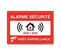 AUA SIGNALETIQUE - Panneau Prépercé avec Angles arrondis - Alarme Sécurité 24h/24h sous Vidéo Surveillance - 490 x 350 mm, Aluminium Dibond 3mm