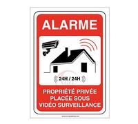 AUA SIGNALETIQUE - Panneau propriété privée sous alarme vidéo surveillance 24H /24-150x210 mm, Aluminium Dibond 3mm