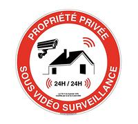 AUA SIGNALETIQUE - Panneau Propriété Privée sous vidéo Surveillance 24h/24 - Ø 270 mm, PVC 1.5mm