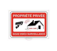 AUA SIGNALETIQUE - Panneau PROPRIÉTÉ PRIVÉE sous vidéo surveillance 24h/24-150x105 mm, Aluminium 3 mm