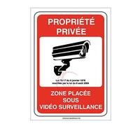 AUA SIGNALETIQUE - Panneau propriété privée zone placée sous vidéo surveillance 24H /24-450x630 mm, PVC 1.5mm