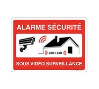 AUA SIGNALETIQUE - Panneau Signalisation avec Coins Arrondis - Alarme Sécurité sous Vidéo Surveillance Maison 24h/24-210 x 150 mm, PVC 1.5mm