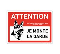 AUA SIGNALETIQUE - Panneau Signalisation avec Coins Arrondis - Attention Chien - Je Monte La Garde - Modèle 2-210 x 150 mm, PVC 1.5mm