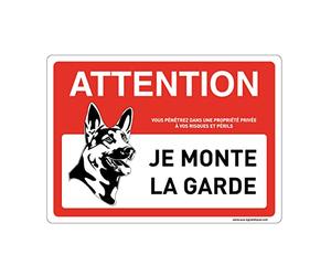 AUA SIGNALETIQUE - Panneau Signalisation avec Coins Arrondis - Attention Chien - Je Monte La Garde - Modèle 2-210 x 150 mm, PVC 1.5mm