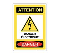 AUA SIGNALETIQUE - Panneau Signalisation avec Coins arrondis - Attention Danger Électrique - 150x210 mm, Vinyl adhésif