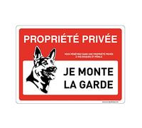 AUA SIGNALETIQUE - Panneau Signalisation avec Coins Arrondis - Propriété Privée - Attention Chien - Je Monte La Garde - Modèle 2-210 x 150 mm, PVC 1.5mm