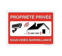AUA SIGNALETIQUE - Panneau Signalisation avec Coins Arrondis - Propriété Privée sous Vidéo Surveillance 24h/24 Maison - 300 x 210 mm, PVC 1.5mm