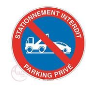 AUA SIGNALETIQUE - Panneau stationnement interdit parking privé 2 - Ø 200 mm, Aluminium Dibond 3mm