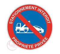 AUA SIGNALETIQUE - Panneau stationnement interdit propriété privée sous peine de fourrière 2 - Ø 230 mm, PVC 1.5mm