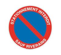 AUA SIGNALETIQUE - Panneau Stationnement Interdit, Sauf Riverains - Ø 200 mm, Vinyl adhésif