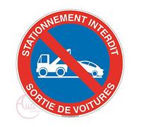 AUA SIGNALETIQUE - Panneau stationnement interdit sortie de voitures 3 - Ø 200 mm, PVC 1.5mm