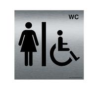 AUA SIGNALETIQUE - Plaque Alu Brossé WC PMR Femmes - 130x130 mm