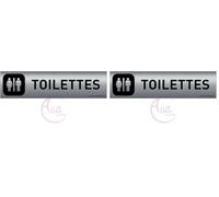 AUA SIGNALETIQUE - Plaque Aluminium brossé imprimé AluSign DARK - 200x50 mm - Double Face adhésif au dos (Toilettes H/F) (Lot de 2)