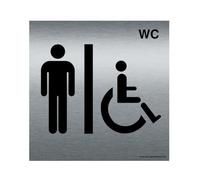 AUA SIGNALETIQUE - Plaque Aluminium Brossé WC PMR Hommes - 130x130 mm