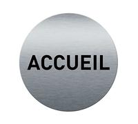 AUA SIGNALETIQUE - Plaque de porte Aluminium brossé imprimé AluSign Ø 85 mm - épaisseur. 3 mm - Double Face adhésif au dos (Accueil)
