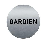 AUA SIGNALETIQUE - Plaque de porte Aluminium brossé imprimé AluSign Ø 85 mm - épaisseur. 3 mm - Double Face adhésif au dos (Gardien)