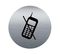 AUA SIGNALETIQUE - Plaque de porte Aluminium brossé imprimé AluSign Ø 85 mm - épaisseur. 3 mm - Double Face adhésif au dos (Téléphone Interdit)
