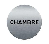 AUA SIGNALETIQUE - Plaque de porte Aluminium brossé imprimé AluSign Ø 85 mm - épaisseur. 3 mm - Double Face adhésif au dos (Chambre)