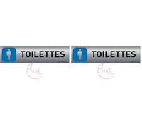 AUA SIGNALETIQUE - Plaque de porte Aluminium brossé imprimé AluSign - 200x50 mm - Double Face adhésif au dos - Impression UV directement sur l'aluminium (Pas de contre collage) (Toilettes Homme)