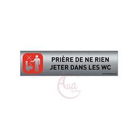 AUA SIGNALETIQUE - Plaque de porte Aluminium brossé imprimé AluSign - 200x50 mm - Double Face adhésif au dos - Impression UV directement sur l'aluminium (Pas de contre collage) (Hygiène WC 3)