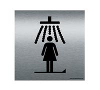AUA SIGNALETIQUE - Plaque de porte Aluminium brossé imprimé AluSign - Double Face adhésif au dos (130 x 130 mm, Douche Femme)