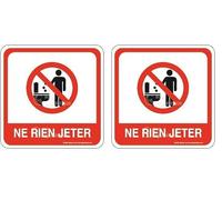 AUA SIGNALETIQUE - Plaque de porte Ne rien Jeter dans les WC PvcSign avec double face adhésif (Lot de 2)