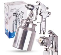 Auarita - Pulvérisateur de Peinture - Pistolet pulvérisateur - pour Peinture, vernissage, Bois, pour apprêt, avec 1,8 mm Buse, Godet en Aluminium à Fixation par Le Bas de 1 000 ML - Argent W-770S