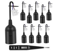 AUAUY 10PCS Douille E27 avec Fil, Douille de Lampe + Testeur de Tension VDE | Douille de Lampe E27 avec Pince Enfichable, Noir