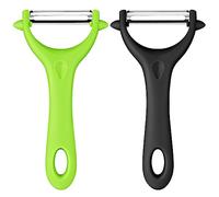 AUAUY 2 PCS Éplucheur Universel, Econome Legumes Inox Eplucheur Legumes | Manuel Eplucheur Pomme de Terre Poignée Ergonomique, Couteau Eplucheur Cuisine pour Légumes Fruits (Noir+Vert Clair)
