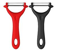 AUAUY 2 PCS Éplucheur Universel, Econome Legumes Inox Eplucheur Legumes | Manuel Eplucheur Pomme de Terre Poignée Ergonomique, Couteau Eplucheur Cuisine pour Légumes Fruits (Noir+Rouge)
