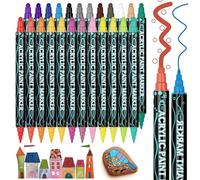AUAUY 24 Couleurs Feutre Marqueur Acrylique Double Pointe Pinceau | Feutre Acrylique, Feutre Peinture Acrylique pour Galet, Cuir, Textile, Verre, Plastique, Bois Stylos Peinture