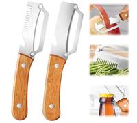 AUAUY 2PCS Éplucheur Légumes Multifonction, Couteau Éplucheur en Acier Inox | Manche en Bois, avec Julienne & Décapsuleur Intégrés, pour Épluchage sans effort des pommes, terre, carottes