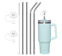 AUAUY 4PCS Pailles en Stainless Steel Réutilisables, 2 Couvre Paille | Paille Stainless Steel avec Brosse de Nettoyage Compatible avec la Tasse de Voyage Stanley Adventure Quencher de 1182ML