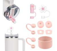 AUAUY 9pcs Accessoires pour Coupe Stanley, 2 Bouchons de Paille 9-10mm, 6 Bouchons Anti-Déversement en Silicone, 1 Botte en Silicone pour Coupe Stanley 40oz et 30oz Accessoires de Décoration (Rose)