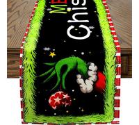 AUAUY Chemin de Table Noël Grinch Nappe Père Noël et Sapin Imprimé Cloche Arbre Fleur, Table Décoration Dîner Longue
