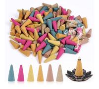 AUAUY Cônes D'encens, 120 Pcs Cônes Encens Naturel avec 1 Porte-Encens | 6 Parfums Naturels Dont Rose, Jasmin, Osmanthus, Océan, Bois de Santal, Armoise, pour Méditation, Yoga, Détente