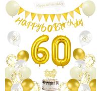 AUAUY Décoration Anniversaire 60 Ans Femme Homme, Blanc et or kit | joyeux anniversaire, Happy 60th Birthday Bannière, Balloons, Fanion, écharpe, Décoration de gâteau, Ruban, pour Célébration