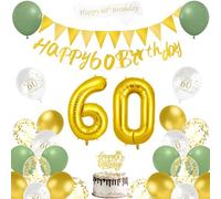 AUAUY Décoration Anniversaire 60 Ans Femme Homme, Vert et or kit | joyeux anniversaire, Happy 60th Birthday Bannière, Balloons, Fanion, écharpe, Décoration de gâteau, Ruban, pour Célébration