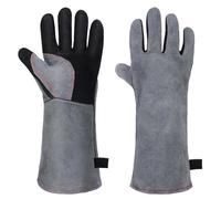 AUAUY Gants de Barbecue en Cuir, Gants de Four Anti Chaleur, Gants de Soudage Épaississement, Résistant au Feu et à la Chaleur, pour Le Barbecue, Four, Soudure, Cheminée, Jardinage - Gris