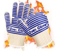 AUAUY Gants de Cuisine, Gant de Barbecue, Gants Anti Chaleur, Antidérapants en Silicone, Résistants à la Chaleur jusqu'à 500 °C, pour Cuisson, Barbecue, Cheminée, Grill, Poêle en Fonte(Bleu - 27cm)