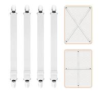 AUAUY Sangles pour Draps de Lit, 4 Pcs Attache Drap Housse Attache Matelas | élastique Tendeur de Draps Réglable Bretelles Sangle pour Matelas pour Draps, Matelas, Planche à Repasser ou Canapé-Blanc